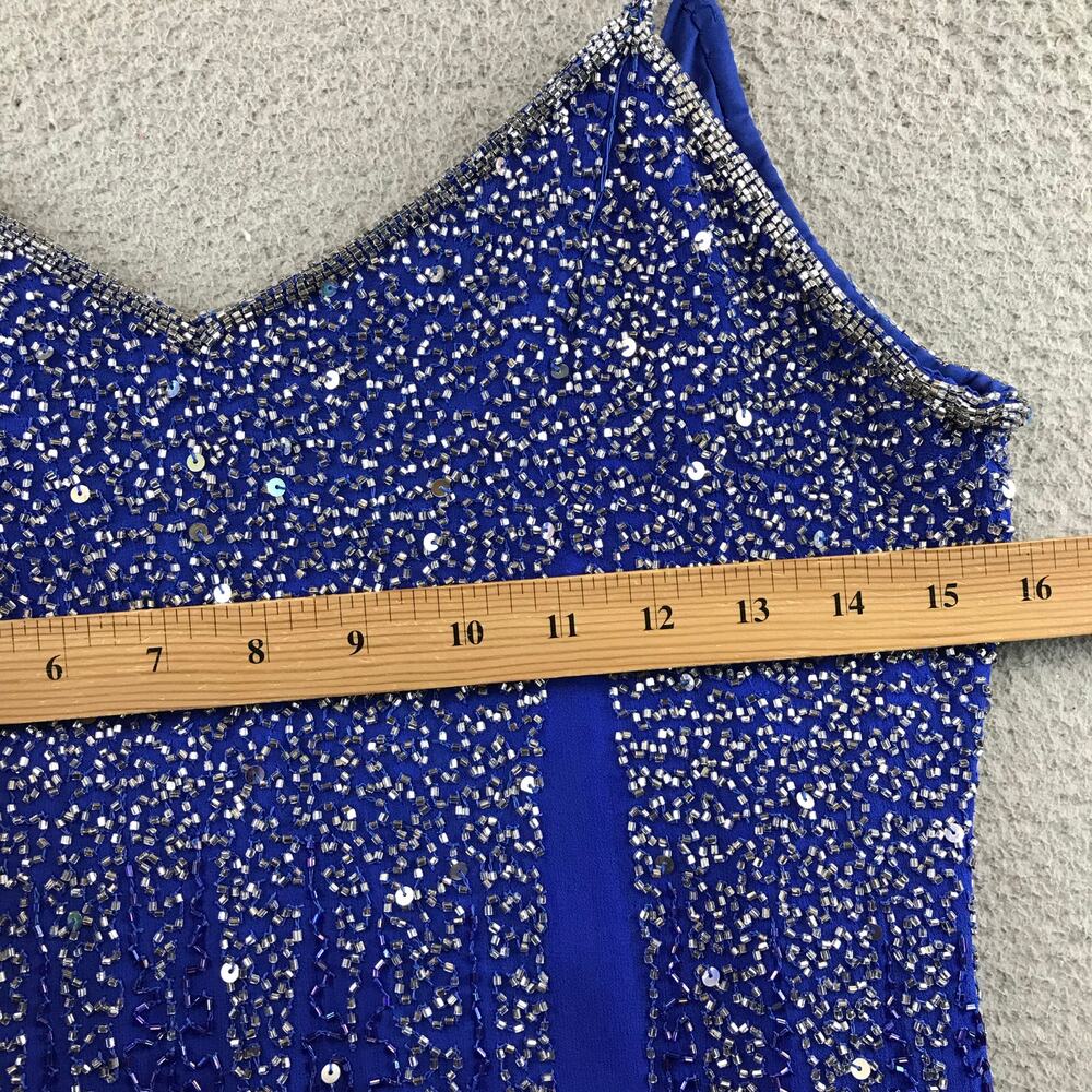 Lawrence Kazar Sequined Blue Silk Cocktail Dress - Size M - Picture 6 of 12